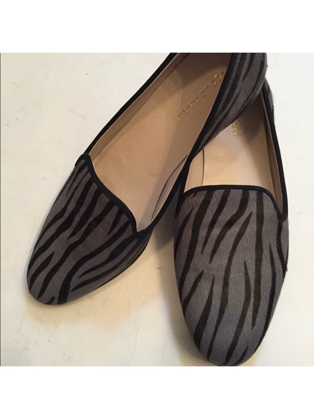 COLE HAAN SHOES LOAFERS FLATS BLACK GRAY ZEBRA PRINT HAIR LEATHER Size 7B